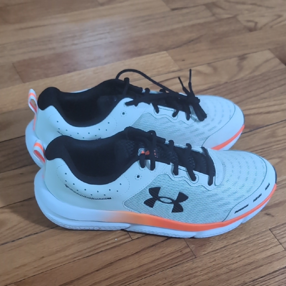 Under Armour Black and White Shoes with Orange Highlights
